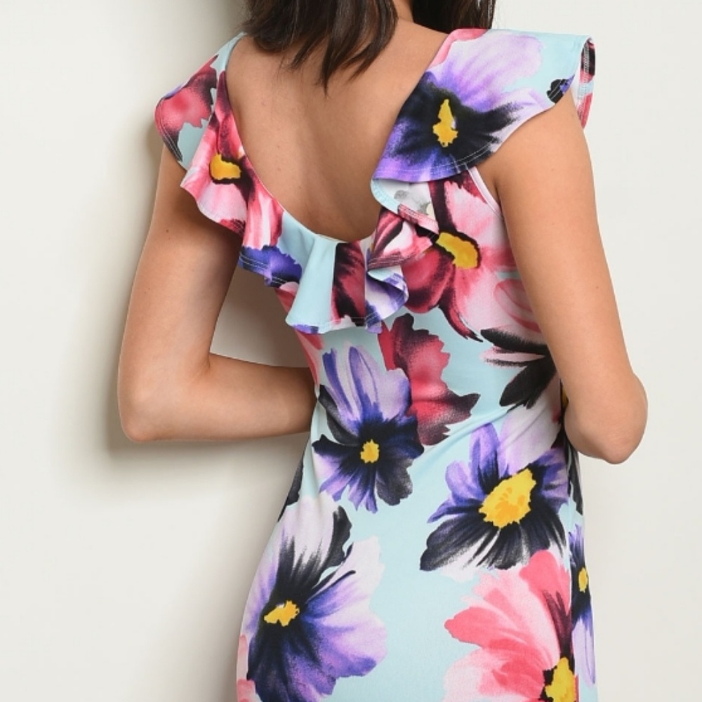 Light Blue Floral Dress - Picture 5 of 5